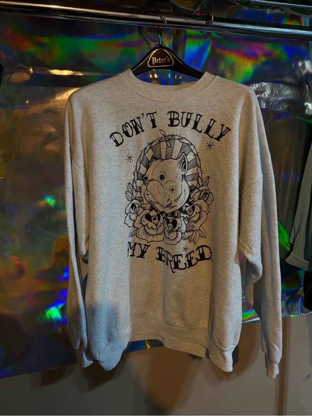 Hanes Light Gray "Don't Bully My Breed" Graphic Crewneck